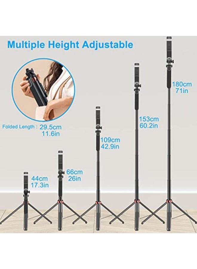 71 inch Extra Long Selfie Stick Tripod Anti-shake Selfie Stick with Balance Handle,Quadripod Stand with Rechargeable Bluetooth Remote for Mobile Phone, Selfie Stick Tripod with 1/4 Screw - Image 4