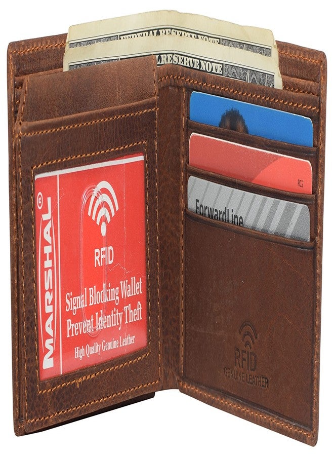 مارشال محفظة رجالية من الجلد الطبيعي الأصلي، مزودة بتقنية حجب الترددات اللاسلكية (RFID)، ثنائية الطي، بشعارات محفورة كلاسيكية (صليب). - Image 3