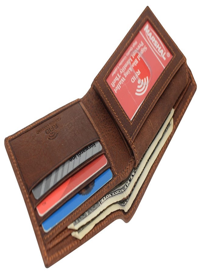 مارشال محفظة رجالية من الجلد الطبيعي الأصلي، مزودة بتقنية حجب الترددات اللاسلكية (RFID)، ثنائية الطي، بشعارات محفورة كلاسيكية (صليب). - Image 5