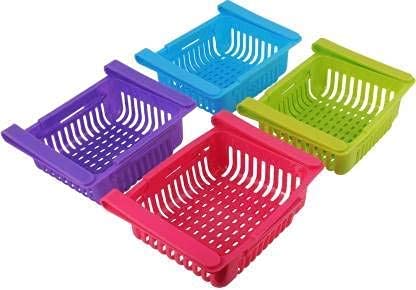 Fregi Fregi 4 Pcs Adjustable Expandable Fridge Storage Basket Under Shelf Fridge Organiser Rack Space Saver Refrigerator Sliding Drawers Unbreakable Random Colours Multicolor  - Image 1