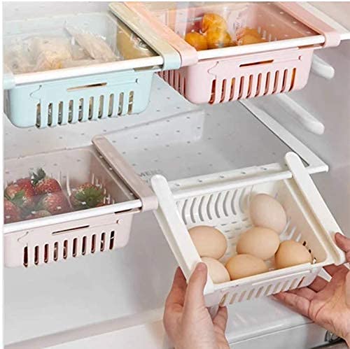 Fregi Fregi 4 Pcs Adjustable Expandable Fridge Storage Basket Under Shelf Fridge Organiser Rack Space Saver Refrigerator Sliding Drawers Unbreakable Random Colours Multicolor  - Image 4