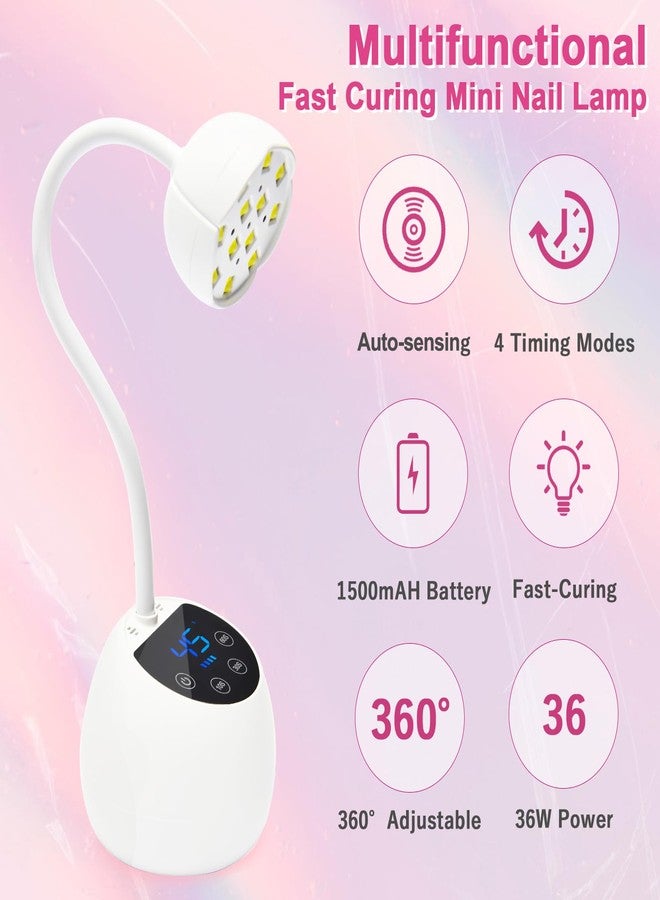 CGBE UV LED Nail Lamp, 36W Mini Cordless Flash Cure Lamp, USB Rechargeable Goosenecks LED Nail Light for Gel Nails with 4 Timers & Auto Sensor for Salon Home DIY Use, White - Image 3