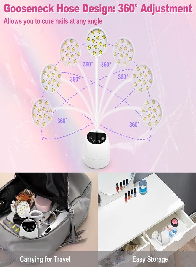CGBE UV LED Nail Lamp, 36W Mini Cordless Flash Cure Lamp, USB Rechargeable Goosenecks LED Nail Light for Gel Nails with 4 Timers & Auto Sensor for Salon Home DIY Use, White - Image 5