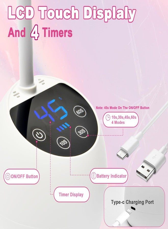 CGBE UV LED Nail Lamp, 36W Mini Cordless Flash Cure Lamp, USB Rechargeable Goosenecks LED Nail Light for Gel Nails with 4 Timers & Auto Sensor for Salon Home DIY Use, White - Image 4