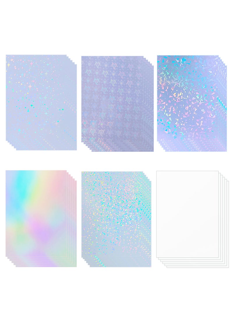 ILKPAPIE 36 Sheets A4 Size Holographic Sticker Paper Clear Adhesive Laminted Film Holographic Overlay 6 Styles Mixed No Need Machine 
