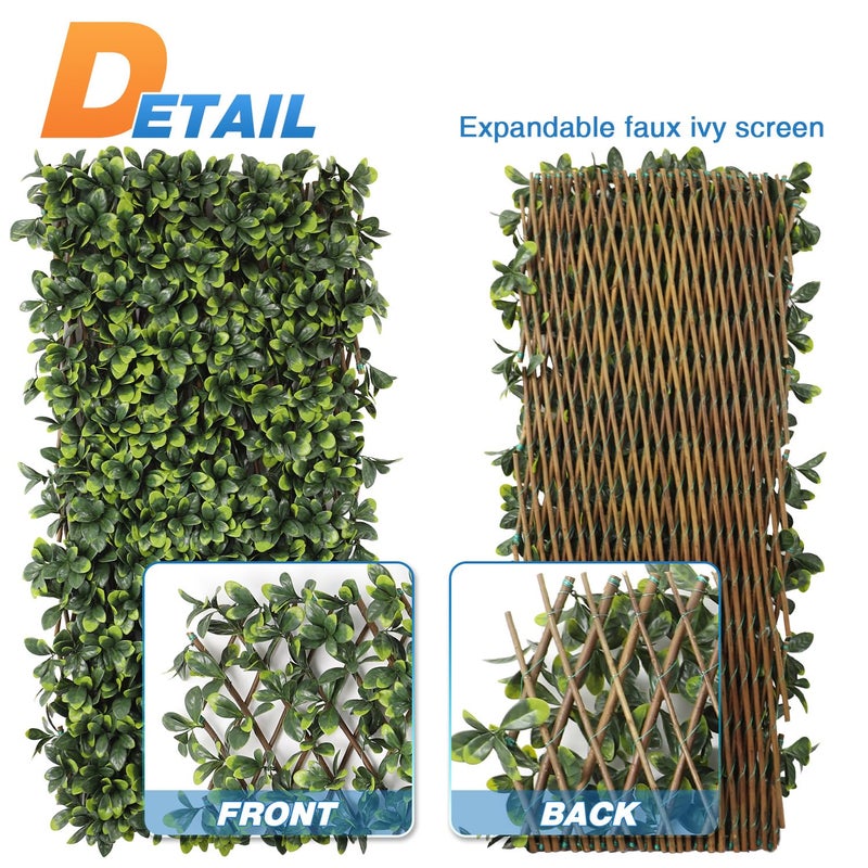 TANG 1PC Artificial Leaf Expandable Privacy Fence Screen, Faux Boxwood Stretchable Lattice Panels for Patio Backyard Balcony Screens Greenery Wall Decoration, Ficus Leaves - Image 3