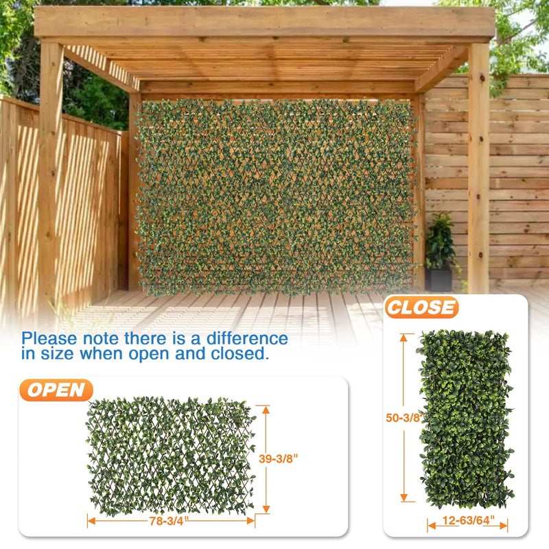 TANG 1PC Artificial Leaf Expandable Privacy Fence Screen, Faux Boxwood Stretchable Lattice Panels for Patio Backyard Balcony Screens Greenery Wall Decoration, Ficus Leaves - Image 4