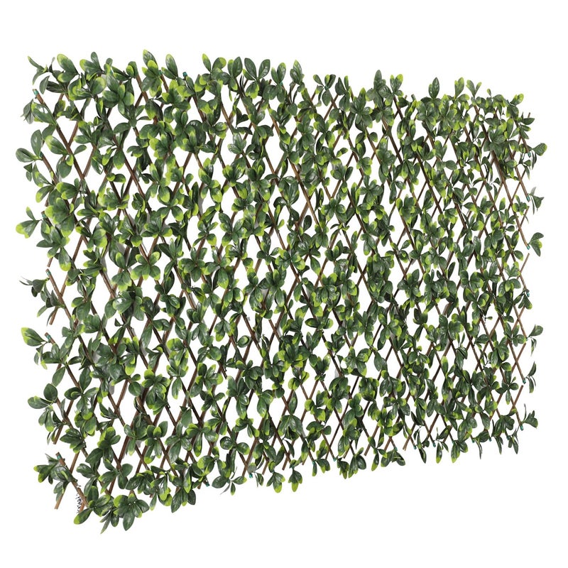 TANG 1PC Artificial Leaf Expandable Privacy Fence Screen, Faux Boxwood Stretchable Lattice Panels for Patio Backyard Balcony Screens Greenery Wall Decoration, Ficus Leaves - Image 1