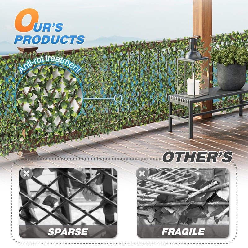 TANG 1PC Artificial Leaf Expandable Privacy Fence Screen, Faux Boxwood Stretchable Lattice Panels for Patio Backyard Balcony Screens Greenery Wall Decoration, Ficus Leaves - Image 5
