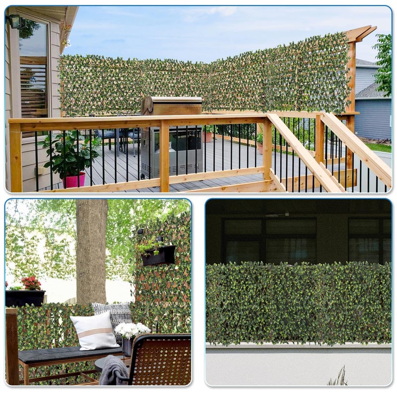 TANG 1PC Artificial Leaf Expandable Privacy Fence Screen, Faux Boxwood Stretchable Lattice Panels for Patio Backyard Balcony Screens Greenery Wall Decoration, Ficus Leaves - Image 2