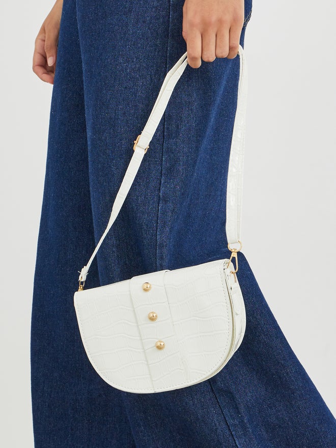 Styli Styli White Crocodile Embossed Crossbody Bag  - Image 2