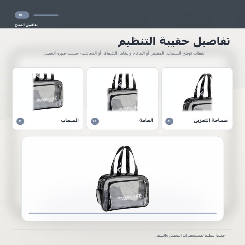 حقيبة مستحضرات تجميل بسعة كبيرة وبمقبض حمل وتنظيم عملي لـ المكياج وأدوات التجميل والتخزين اليومي أثناء السفر باللون أسود مع مقبض - Image 2