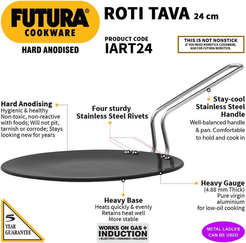 Hawkins Futura 24 cm Hard Anodised Roti Tava - Induction Compatible, Black - Image 2