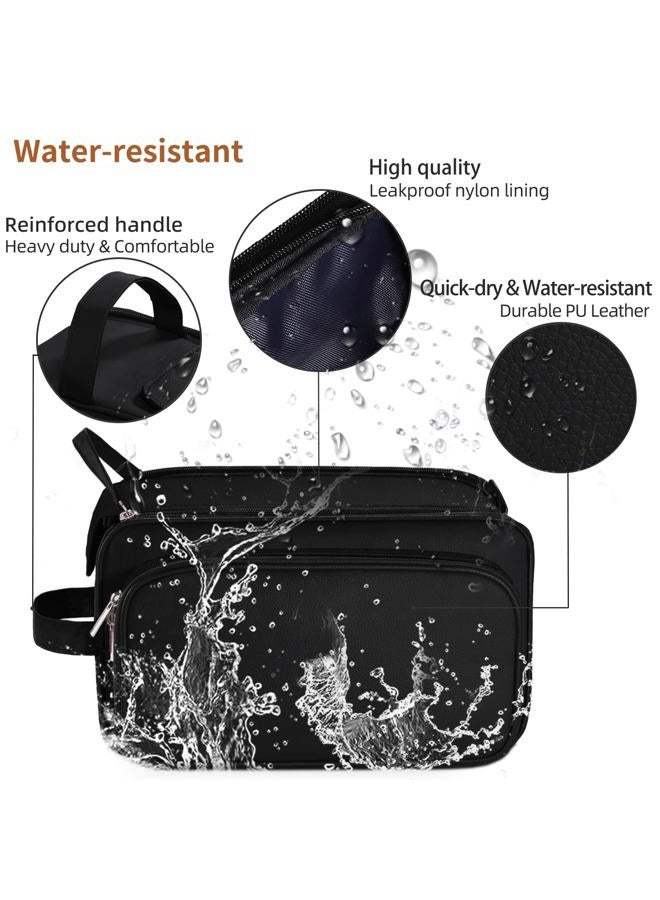 BURUIS Extra Large Toiletry Bag for Men, Travel Toiletry Organizer Dopp Kit Water-resistant Shaving Bag, PU Leather Cosmetic Organizer Bathroom Shower Bag for Toiletries, Grooming, Accessories (Black) - Image 4