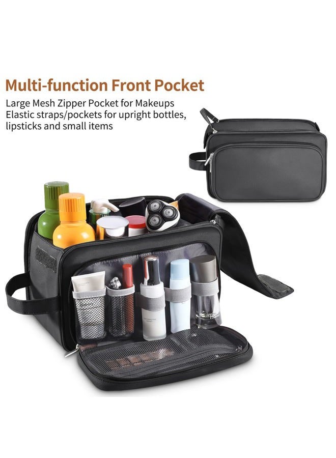 BURUIS Extra Large Toiletry Bag for Men, Travel Toiletry Organizer Dopp Kit Water-resistant Shaving Bag, PU Leather Cosmetic Organizer Bathroom Shower Bag for Toiletries, Grooming, Accessories (Black) - Image 3