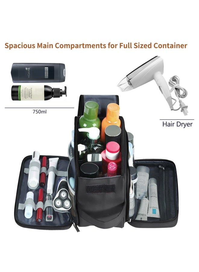 BURUIS Extra Large Toiletry Bag for Men, Travel Toiletry Organizer Dopp Kit Water-resistant Shaving Bag, PU Leather Cosmetic Organizer Bathroom Shower Bag for Toiletries, Grooming, Accessories (Black) - Image 2