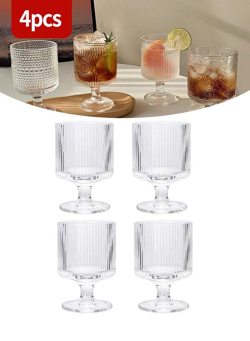 بيروي 4 قطع كؤوس زجاجية سعة 200 مللي أكواب آيس كريم حلويات أكواب آيس كريم حلويات مخططة عمودية من البورسليكات، أطقم أواني زجاجية للمشروبات والعصائر والقهوة المثلجة مناسبة للمنزل والمطاعم والحفلات - Image 1