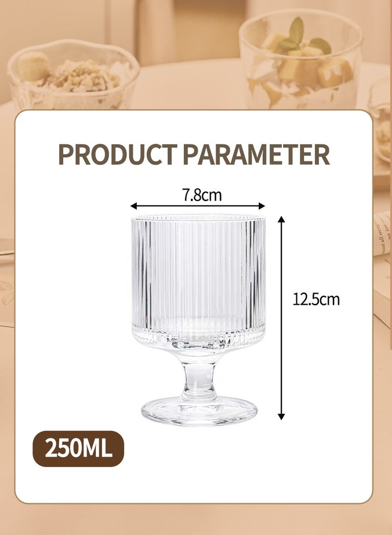 بيروي 4 قطع كؤوس زجاجية سعة 200 مللي أكواب آيس كريم حلويات أكواب آيس كريم حلويات مخططة عمودية من البورسليكات، أطقم أواني زجاجية للمشروبات والعصائر والقهوة المثلجة مناسبة للمنزل والمطاعم والحفلات - Image 3