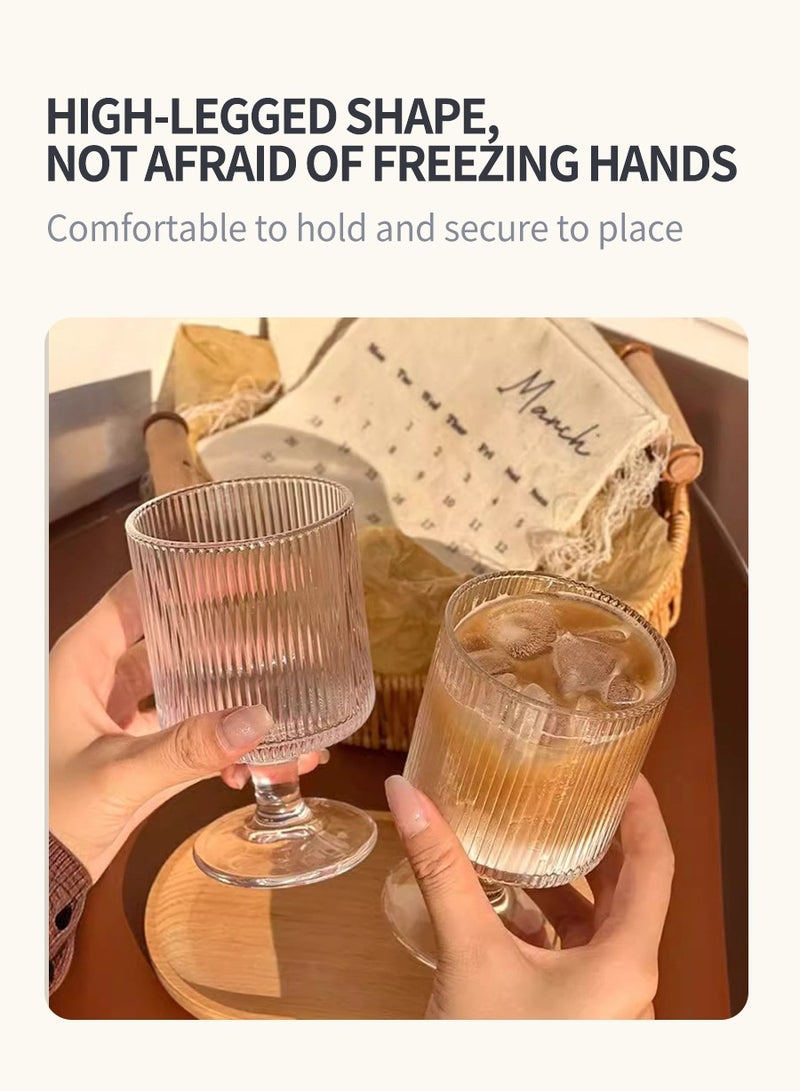 بيروي 4 قطع كؤوس زجاجية سعة 200 مللي أكواب آيس كريم حلويات أكواب آيس كريم حلويات مخططة عمودية من البورسليكات، أطقم أواني زجاجية للمشروبات والعصائر والقهوة المثلجة مناسبة للمنزل والمطاعم والحفلات - Image 5