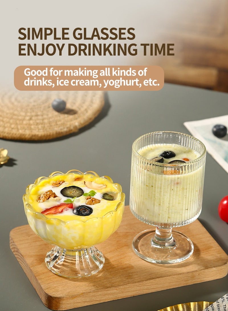 بيروي 4 قطع كؤوس زجاجية سعة 200 مللي أكواب آيس كريم حلويات أكواب آيس كريم حلويات مخططة عمودية من البورسليكات، أطقم أواني زجاجية للمشروبات والعصائر والقهوة المثلجة مناسبة للمنزل والمطاعم والحفلات - Image 4