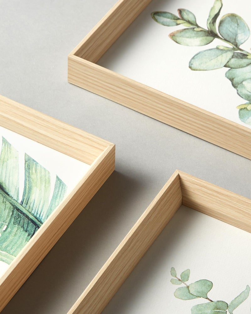 HesenDot Framed Wall Art,Minimalist Botanical Canvas Wall Art for Living Room,12x16in Plant Wood High-Framed Design Flower Green Eucalyptus Leaf Artworks Prints Poster for Bathroom,Bedroom Set of 3 - Image 2