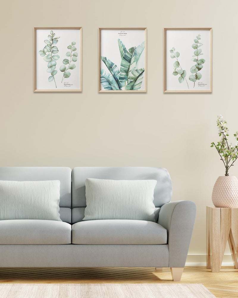 HesenDot Framed Wall Art,Minimalist Botanical Canvas Wall Art for Living Room,12x16in Plant Wood High-Framed Design Flower Green Eucalyptus Leaf Artworks Prints Poster for Bathroom,Bedroom Set of 3 - Image 4