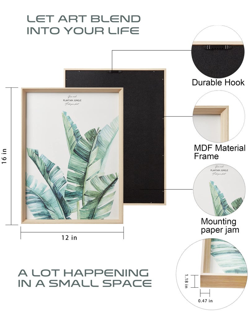 HesenDot Framed Wall Art,Minimalist Botanical Canvas Wall Art for Living Room,12x16in Plant Wood High-Framed Design Flower Green Eucalyptus Leaf Artworks Prints Poster for Bathroom,Bedroom Set of 3 - Image 5