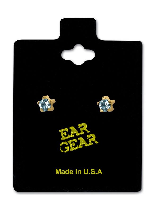 EAR GEAR 24K Gold Plated 2mm Aquamarine Mini Tiffany Earrings USA - Image 1