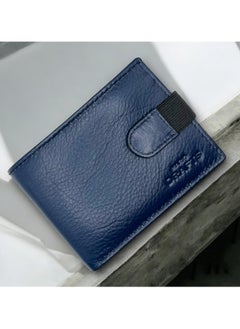 MARIO DRAFTS Genuine Leather Button Men's Wallet, Navy  - Image 2