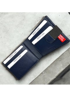 MARIO DRAFTS Genuine Leather Button Men's Wallet, Navy  - Image 4