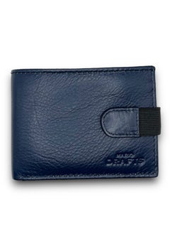 MARIO DRAFTS Genuine Leather Button Men's Wallet, Navy  - Image 1