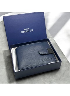 MARIO DRAFTS Genuine Leather Button Men's Wallet, Navy  - Image 3