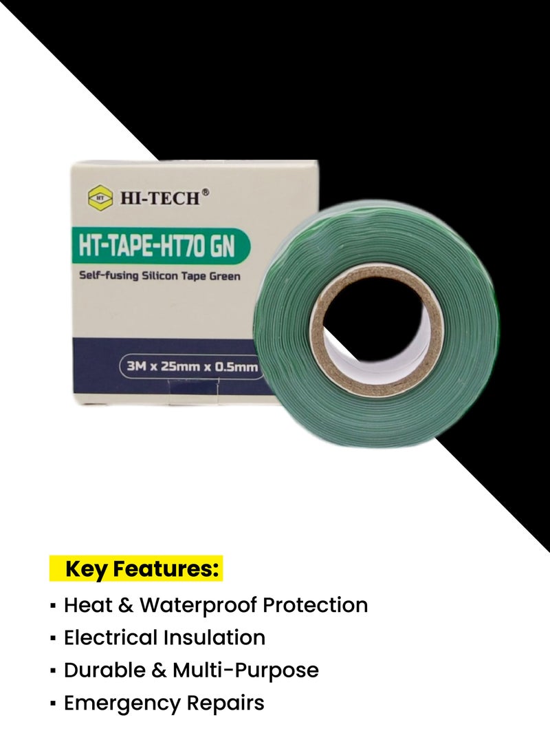 هاي-تيك شريط سيليكون HI-TECH - شريط سيليكون ذاتي الانصهار، مقاوم للماء ومقاوم للحرارة للعزل الكهربائي، والإصلاحات الطارئة، وتسريبات الرادياتير. - Image 3