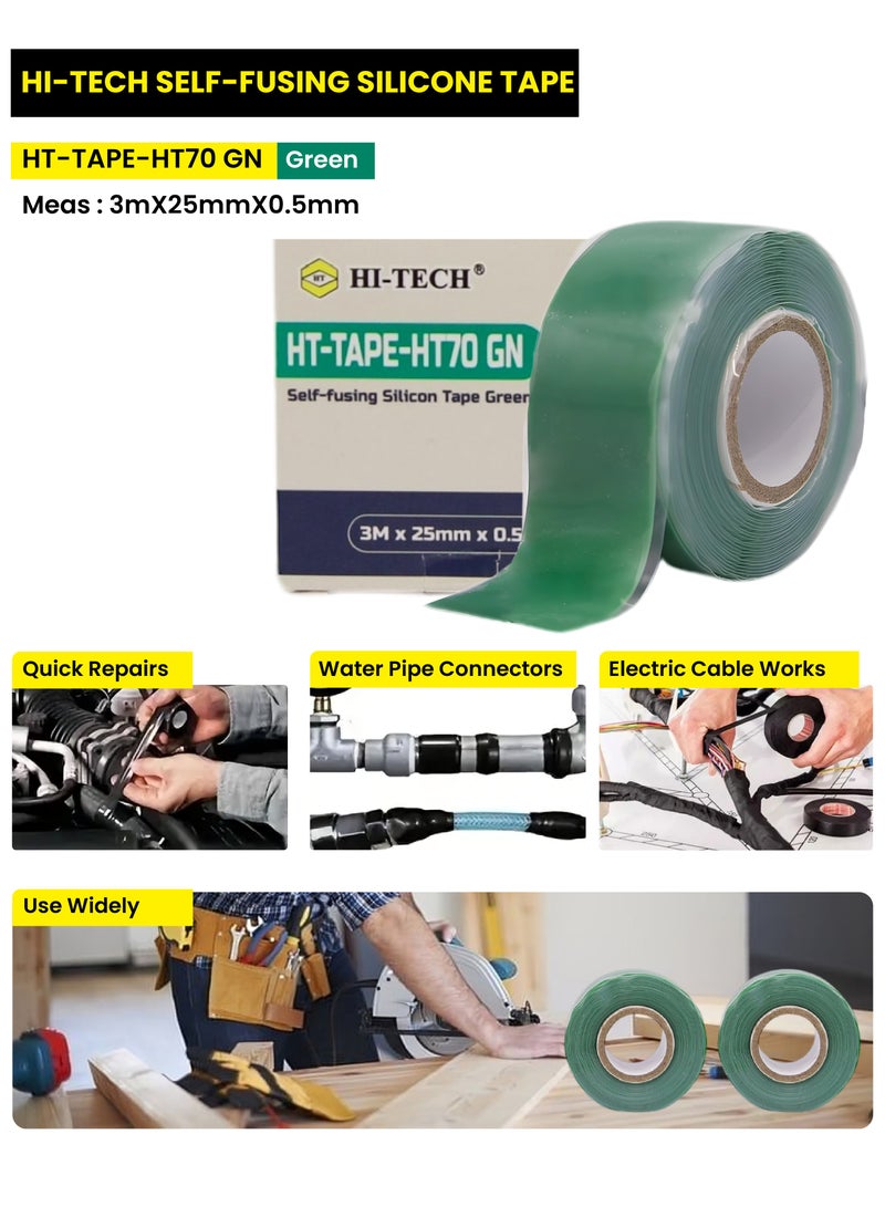 هاي-تيك شريط سيليكون HI-TECH - شريط سيليكون ذاتي الانصهار، مقاوم للماء ومقاوم للحرارة للعزل الكهربائي، والإصلاحات الطارئة، وتسريبات الرادياتير. - Image 2