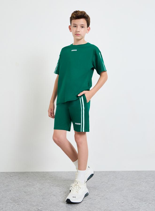 Styli Side Stripe Drop Shoulder Oversized T-Shirt and Drawstring Short Set - Image 1