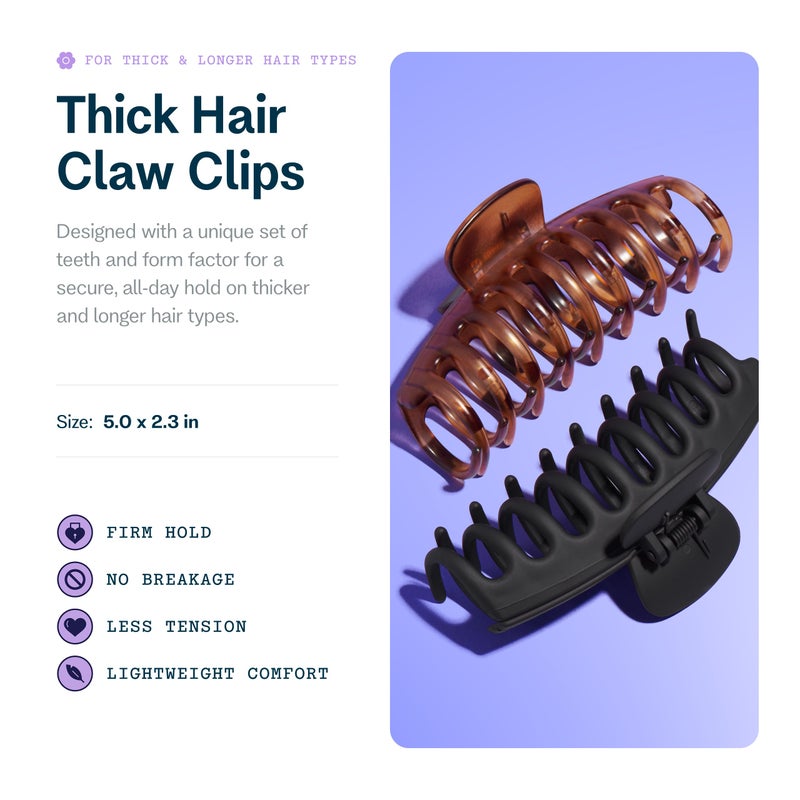 Gimme Beauty Thick Hair Claw Clips - Durable, No-Slip Design for Curly & Textured Hair - Made from Strong & Break-Resistant Recycled Plastic - Black & Tortoise - Image 2