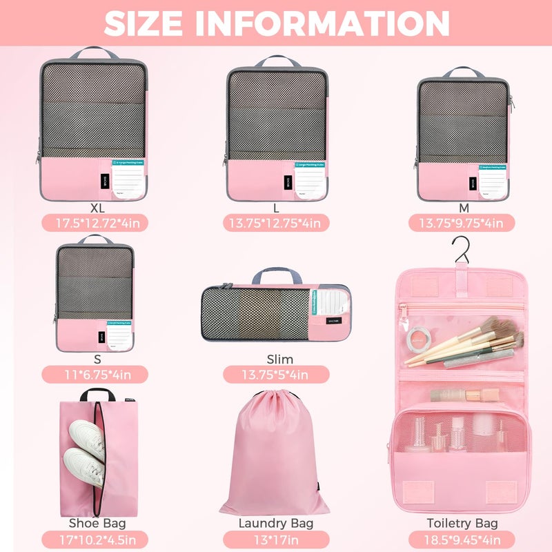 BAGAIL 4/6 Set/8 Set Compression Packing Cubes Travel Accessories Expandable Packing Organizers(HalfMesh, 8-Pink) - Image 2