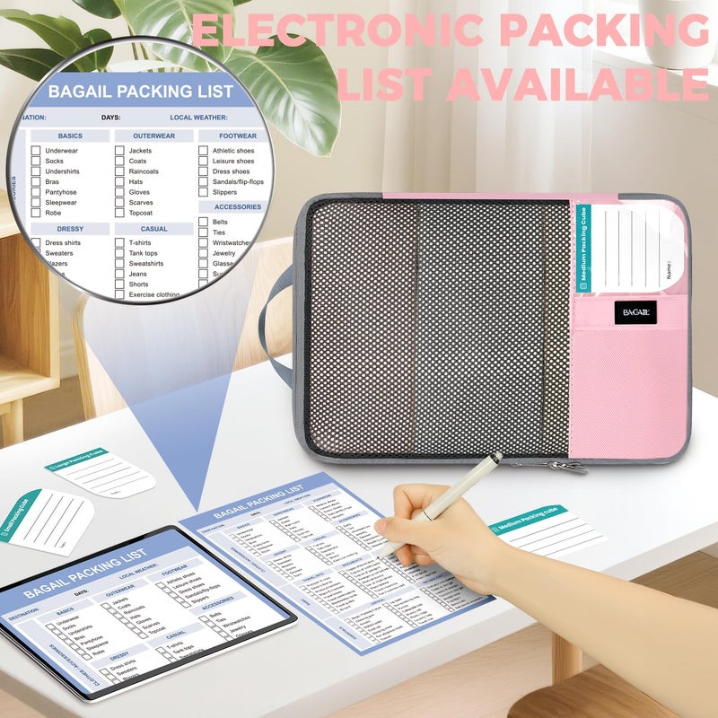 BAGAIL 4/6 Set/8 Set Compression Packing Cubes Travel Accessories Expandable Packing Organizers(HalfMesh, 8-Pink) - Image 3