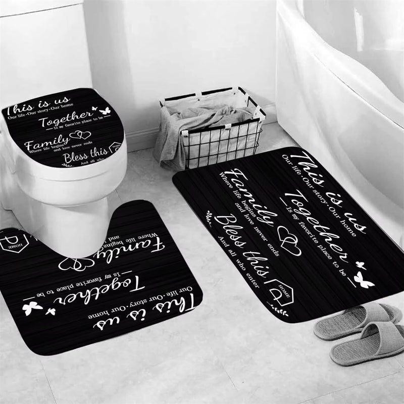 AZHM Family Shower Curtain Set Black Home Bathroom Set with Shower Curtain and Rugs and Accessories Bathroom Decor Curtain with 12 Hooks - Image 3