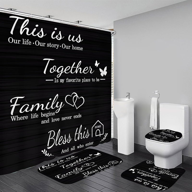 AZHM Family Shower Curtain Set Black Home Bathroom Set with Shower Curtain and Rugs and Accessories Bathroom Decor Curtain with 12 Hooks - Image 1