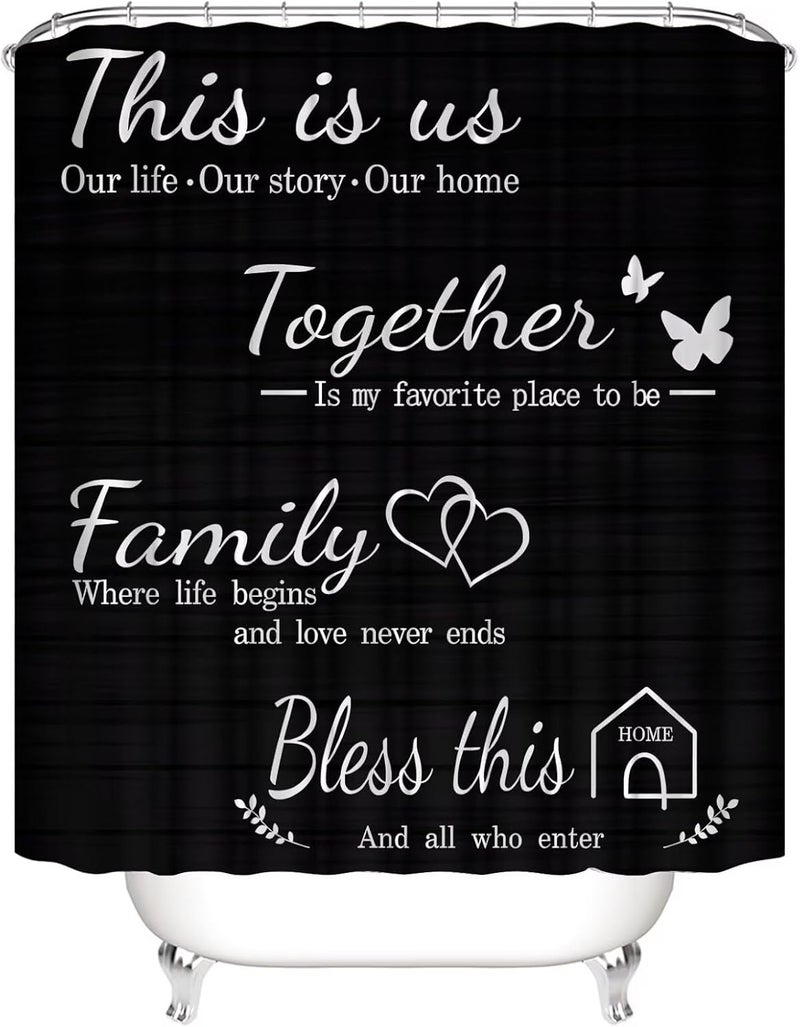 AZHM Family Shower Curtain Set Black Home Bathroom Set with Shower Curtain and Rugs and Accessories Bathroom Decor Curtain with 12 Hooks - Image 2