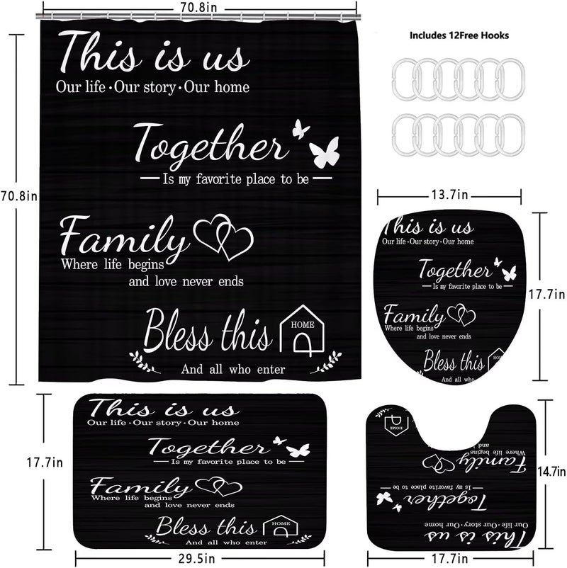 AZHM Family Shower Curtain Set Black Home Bathroom Set with Shower Curtain and Rugs and Accessories Bathroom Decor Curtain with 12 Hooks - Image 4