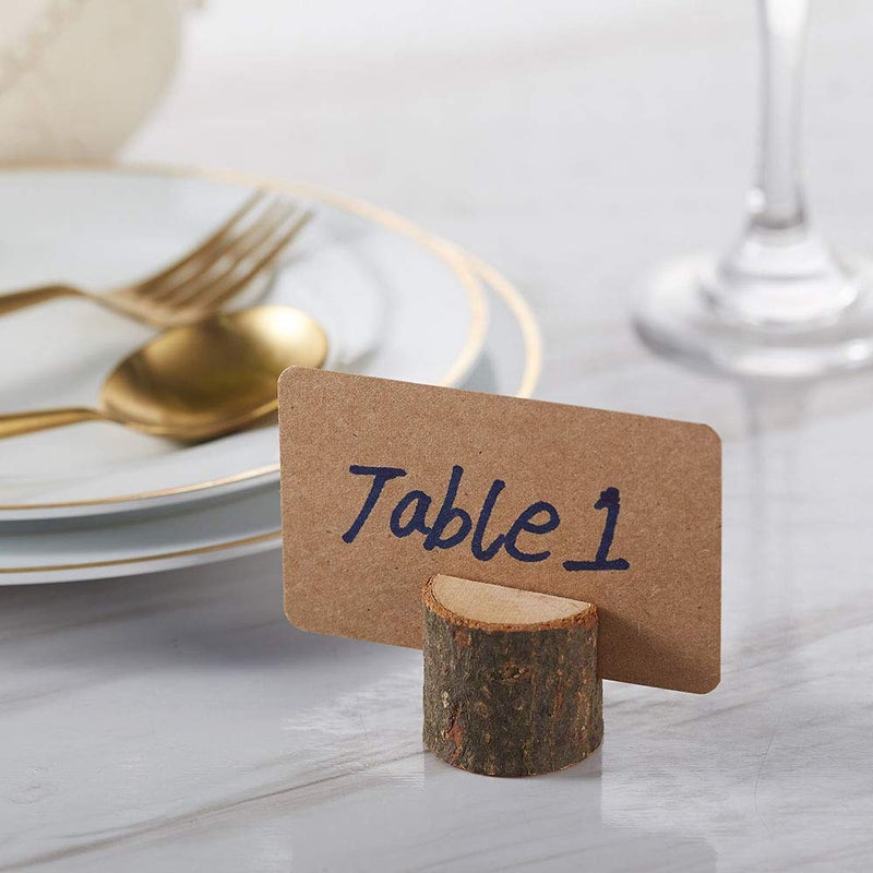 Toncoo Toncoo Wood Place Card Holders, 10Pcs Premium Rustic Table Number Holders and 20Pcs Kraft Table Place Cards, Wood Photo Holders, Ideal for Wedding Party Table Name and More  - Image 3