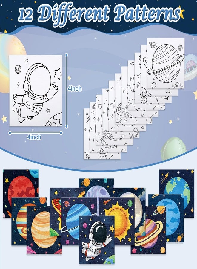 Anseal 12 Packs Pre Drawn Canvas to Paint, 4" X 4" Planet Pre-Printed Paint Party for Kids, Pre Stretched Canvas Outline Painting Boards for Beginners, Students, Party Favor - Image 4