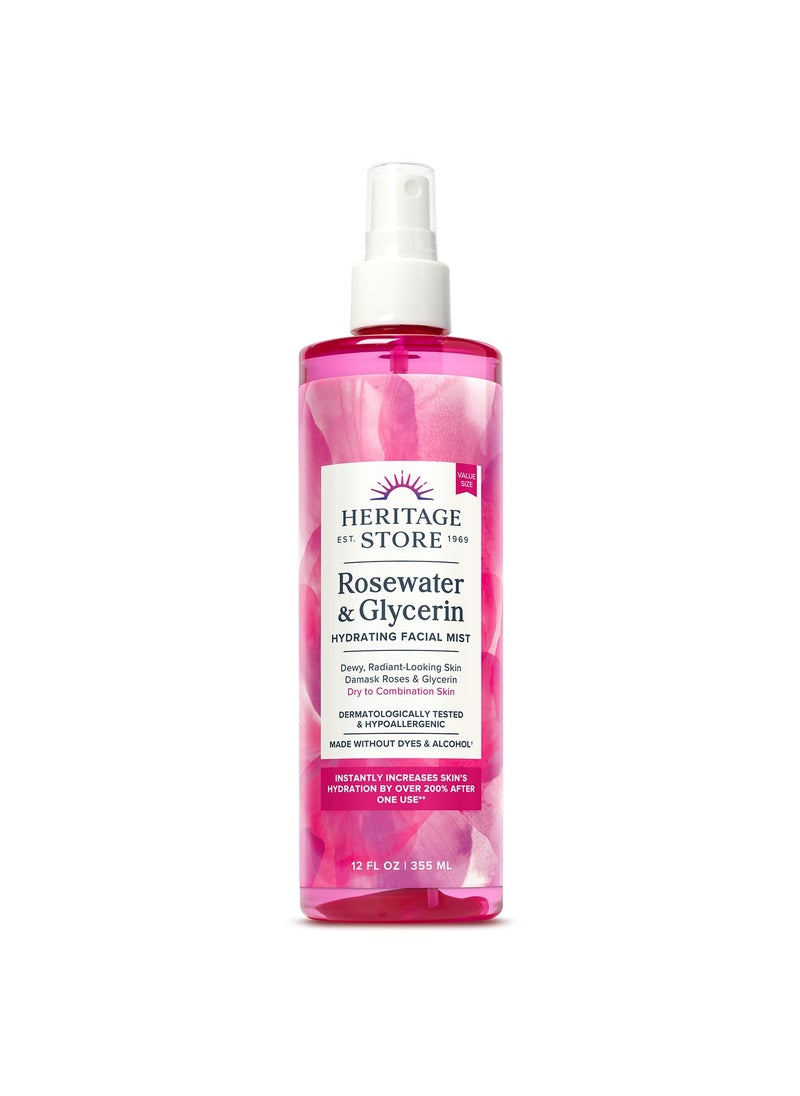 Heritage Store - HERITAGE STORE Rosewater  Glycerin Hydrating Facial Mist  Dry Combination Skin Care  Rose Water Spray wVegetable Glycerine Made Without Dyes or Alcohol Hypoallergenic Vegan Cruelty Free 12oz - Image 1