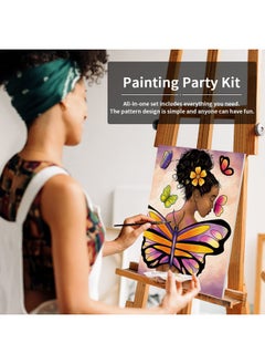 VOCHIC Canvas Painting Kit Pre Drawn Canvas For Painting For Adult Party Kit Paint And Sip Party Supplies 8X10 Canvas To Paint Butterfly Girl 8 Acrylic Colors,3 Brush,1 Pallet Paint Art Set  - Image 3