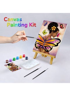 VOCHIC Canvas Painting Kit Pre Drawn Canvas For Painting For Adult Party Kit Paint And Sip Party Supplies 8X10 Canvas To Paint Butterfly Girl 8 Acrylic Colors,3 Brush,1 Pallet Paint Art Set  - Image 2