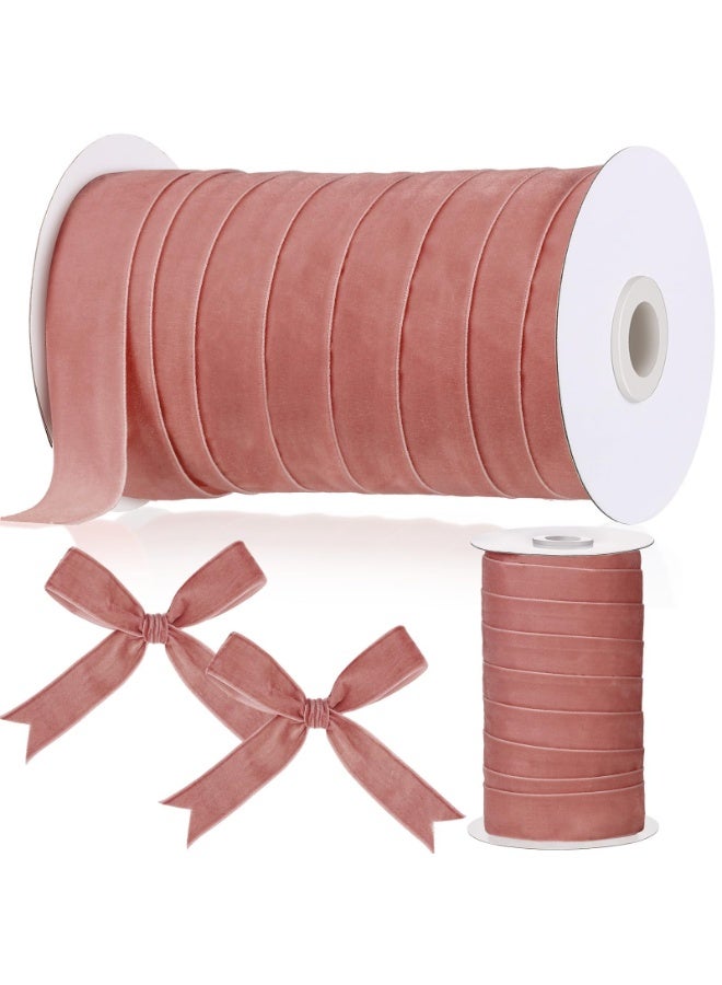 fantasize Vintage Velvet Ribbon Single Face Spool Satin Velvet Ribbon for Wreath Decoration DIY Bow Craft Gift Wrapping (Dusty Pink, 1cm, 50 Yard) - Image 1