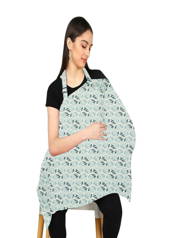 ZIKKU 100% Cotton Nursing Cover for Breastfeeding, Soft and Breathable Feeding Apron/Scarf for Mom with Mobile Pocket, Lightweight and Comfortable Feeding Cover for Nursing Mothers (Light Green Color) - Image 1