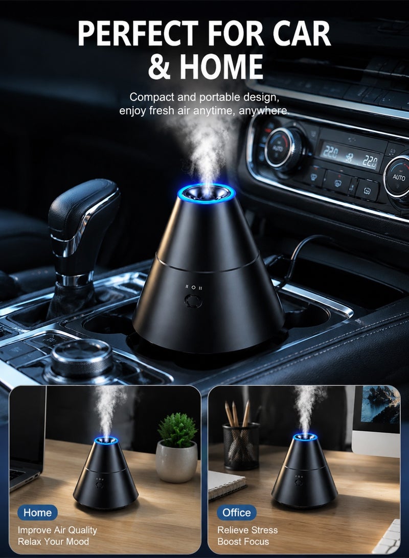 CAFELE USB Mini Car Essential Oil Diffuser 100ml – Ultrasonic Portable Air Humidifier Aroma Diffuser, Quiet Mist Air Freshener for Car Home Office Bedroom with LED Night Light - Image 2